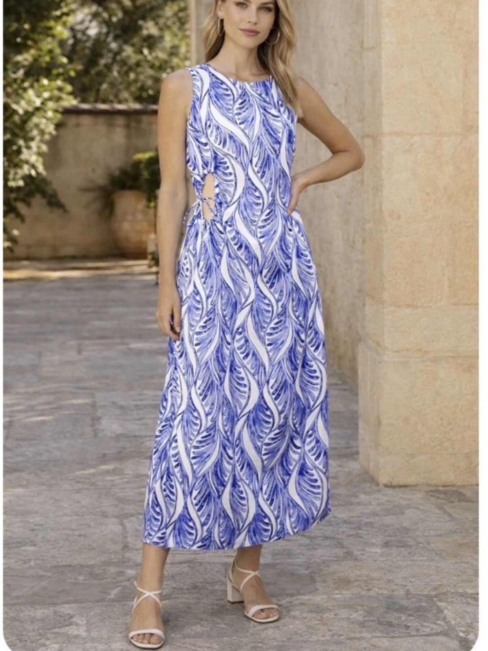 Magaschoni Women’s 100% Linen Side Cut Out Long Dress Size 10